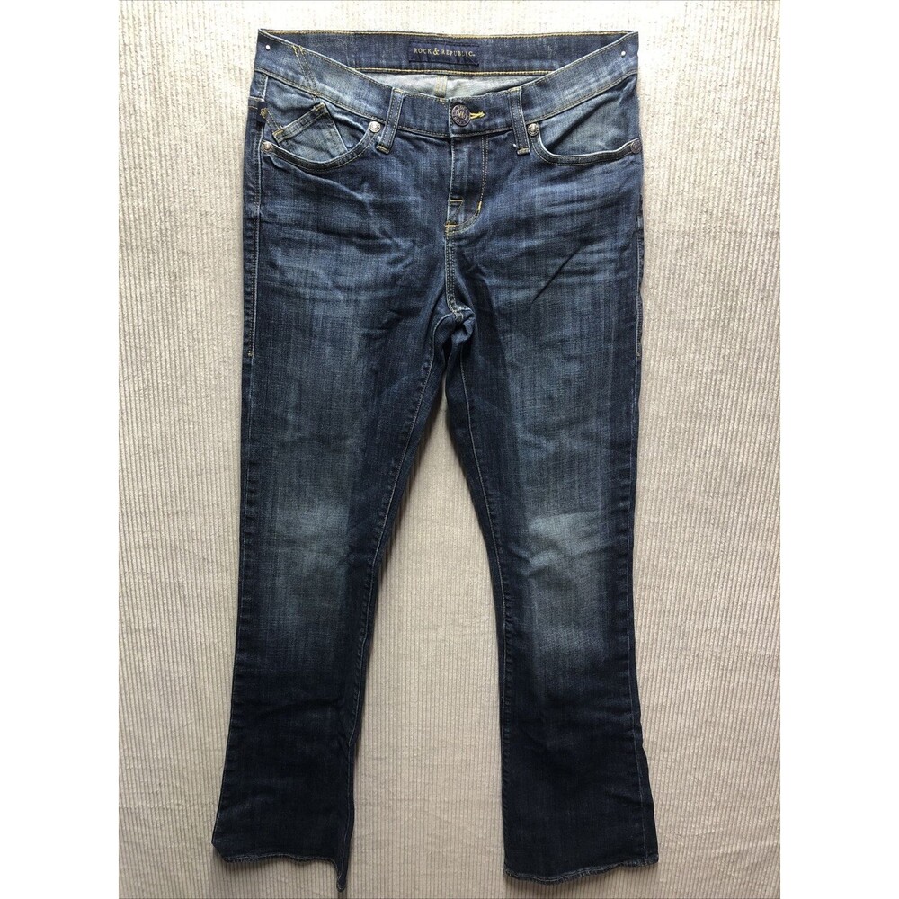 Rock & Republic Womens Jeans Size 8 Bootcut Dark Wash Studded Y2K Denim